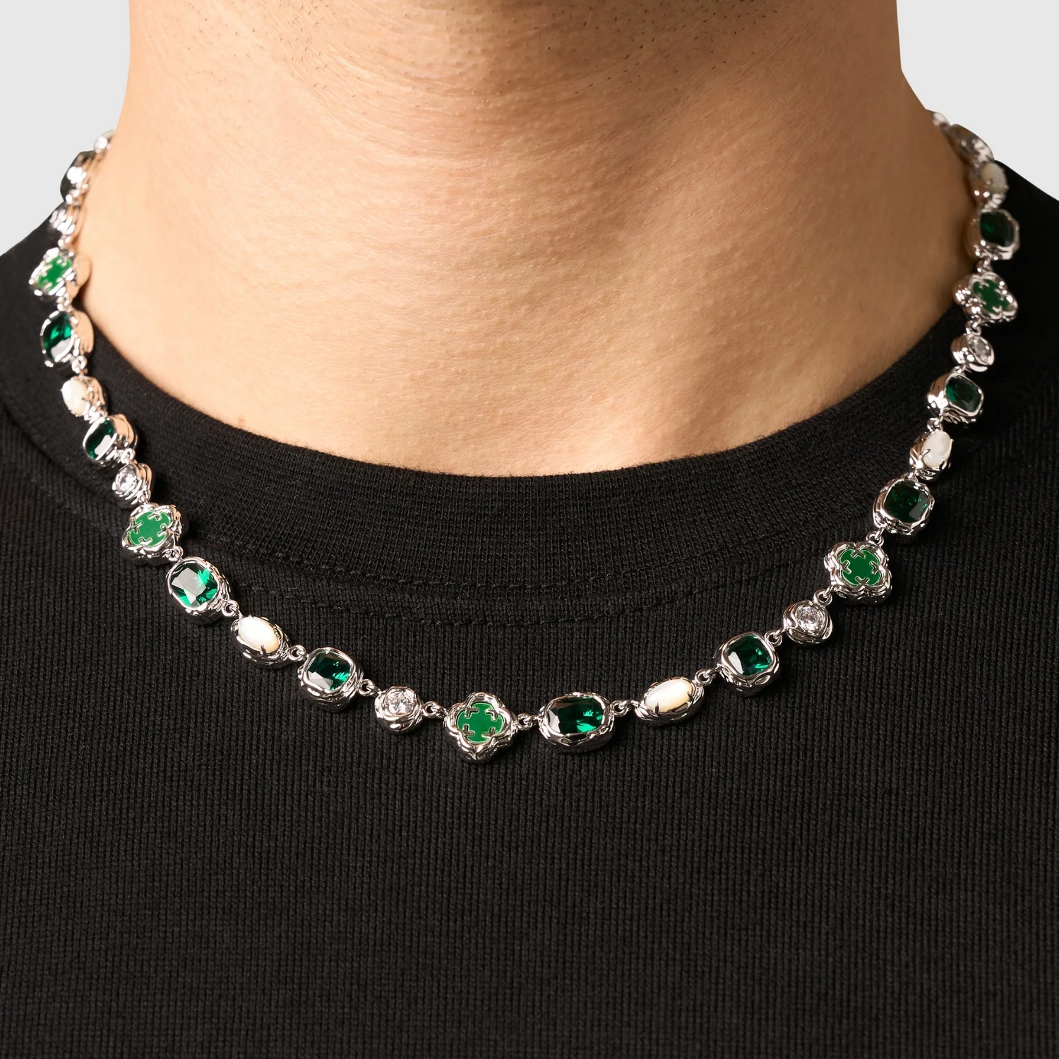 Melted Emerald Gemstone Necklace (Silver) - Image 2